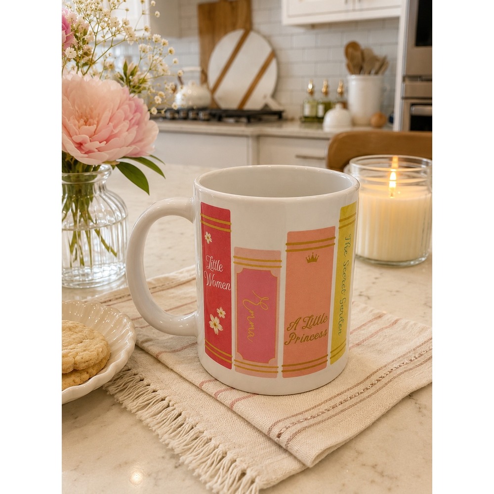 Literary Classics Book Spines Coffee Mug White Ceramic Tea Cup Bibliophile Gift